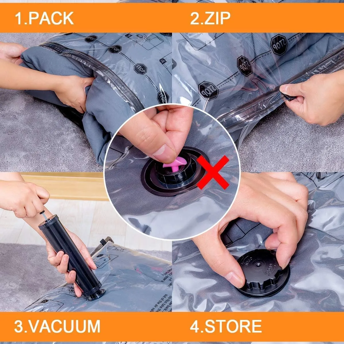 6 XX Large Vacuum Storage Bags, Space Saver Sealer Compression Bags for Blankets, Comforters, Pillows, Clothes Storage