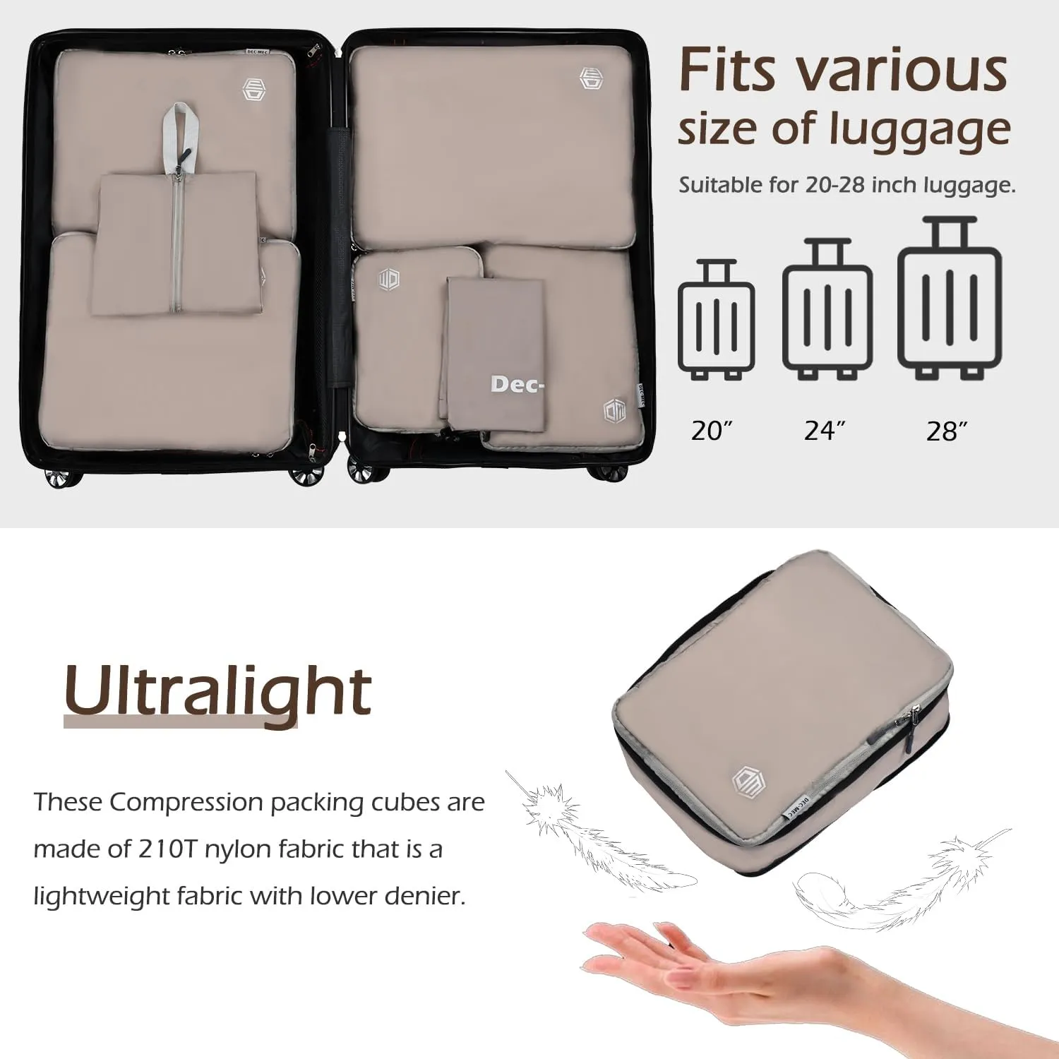 7Set Ultralight Nylon Compression Packing Cubes Expandable Packing Organizers for Carry on suitcase, Compression Cubes with Shoe Bag for Travel Accessories Luggage…
