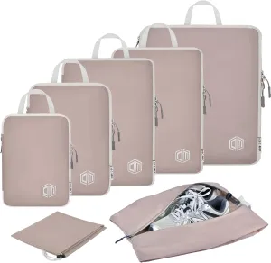 7Set Ultralight Nylon Compression Packing Cubes Expandable Packing Organizers for Carry on suitcase, Compression Cubes with Shoe Bag for Travel Accessories Luggage…