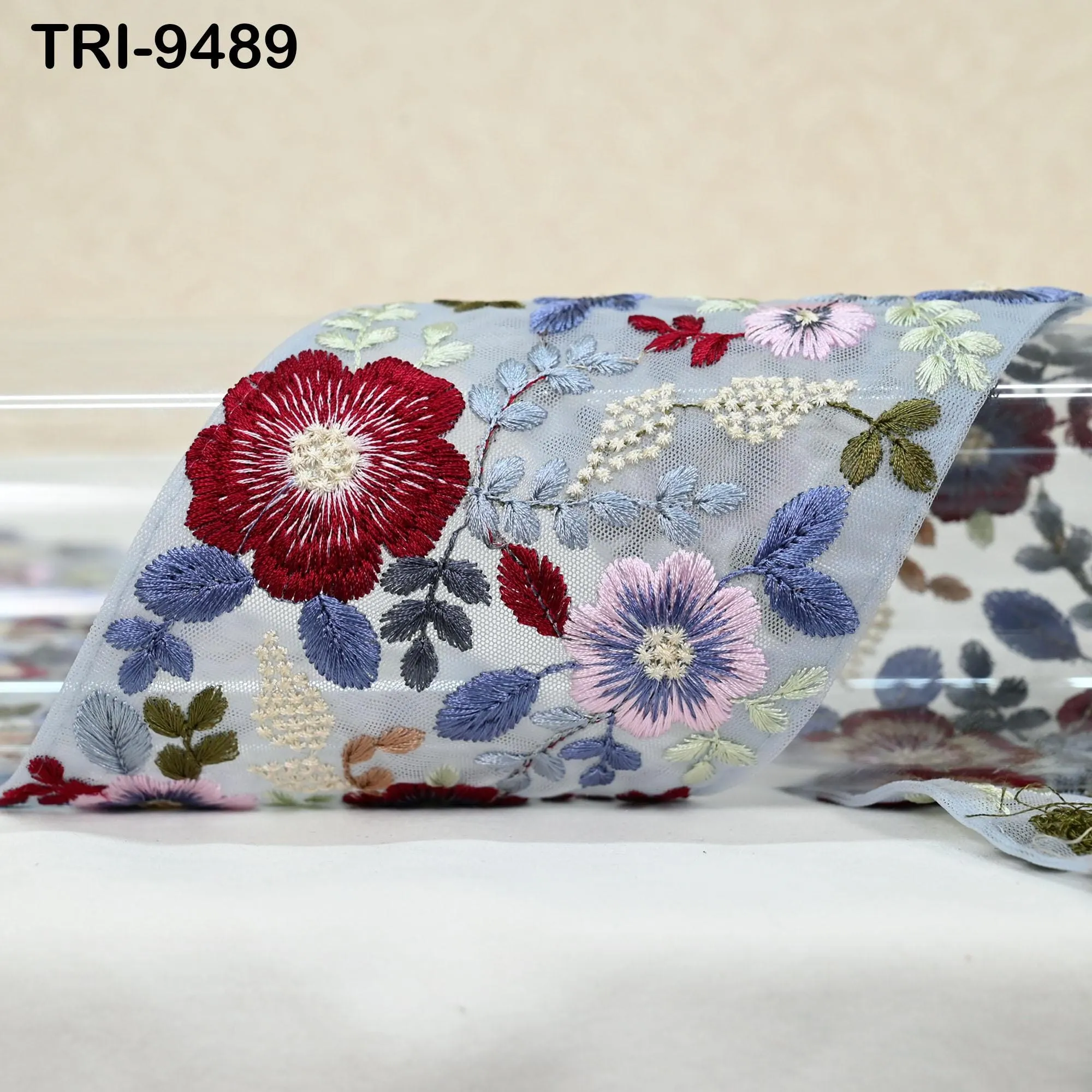 9 Yard Indian Grey Embroidery Ribbon Embroidered Trims Saree Sewing Embellishment Costumes Accessories Crafting Borders Trimmings 10cm