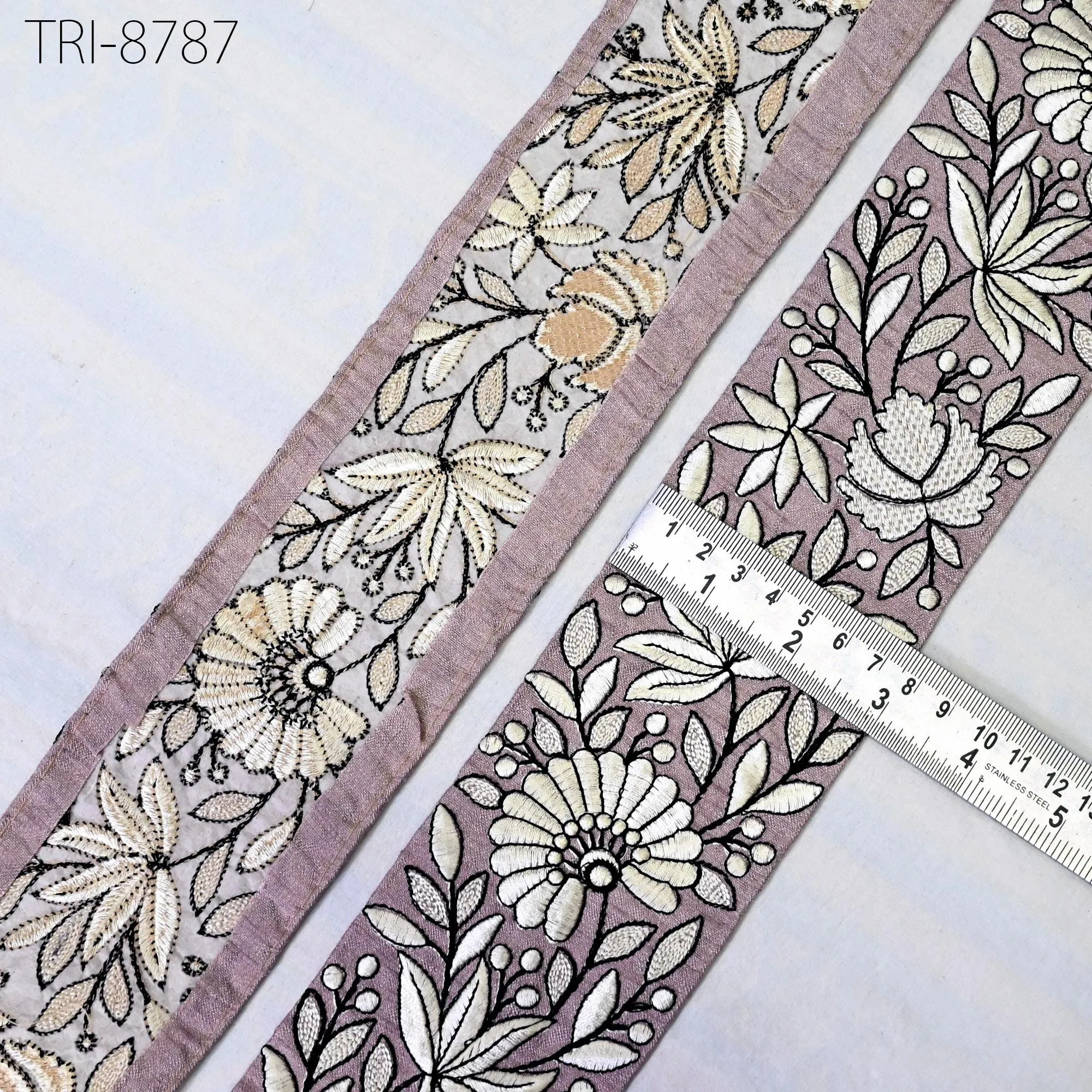 9 Yard Mauve 8cm Embroidery Trims Ribbons Floral Embellish Embroidered Fabric Saree Costume Border Crafting Sewing Beach Bag Hat Belts Gift