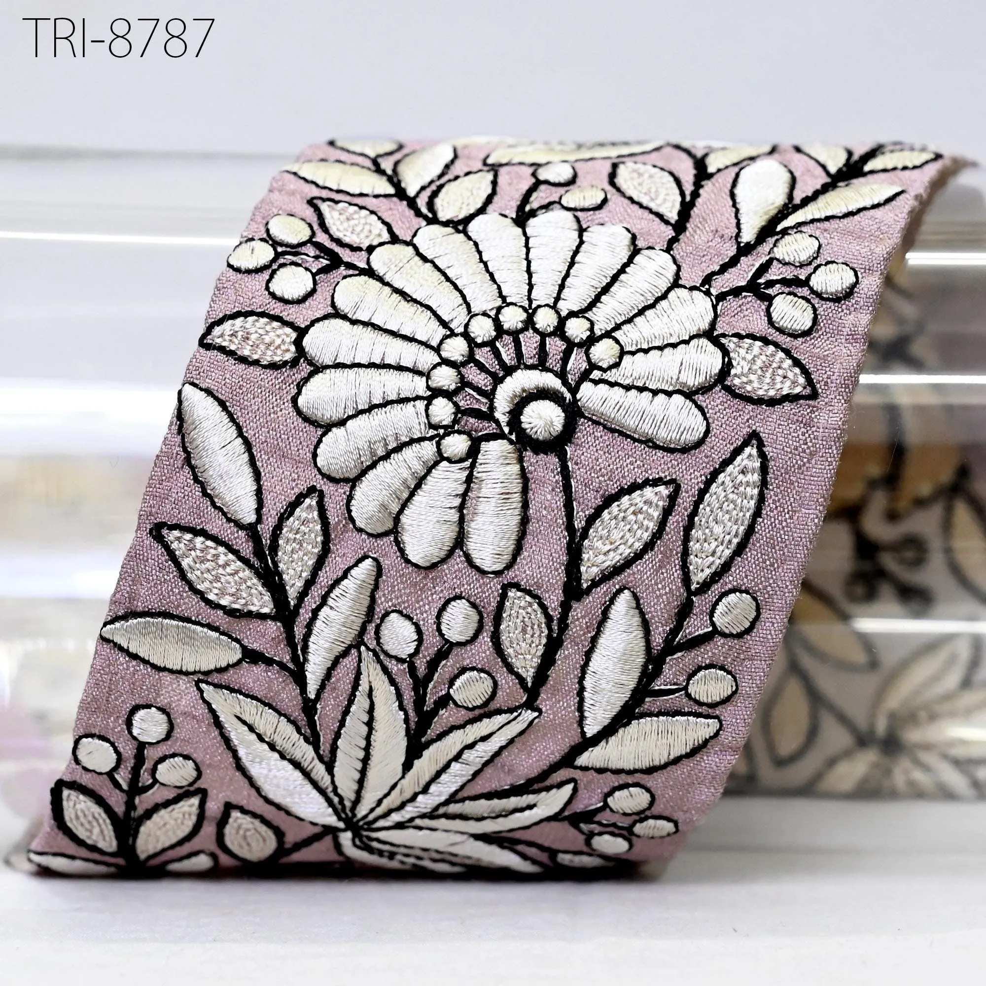 9 Yard Mauve 8cm Embroidery Trims Ribbons Floral Embellish Embroidered Fabric Saree Costume Border Crafting Sewing Beach Bag Hat Belts Gift