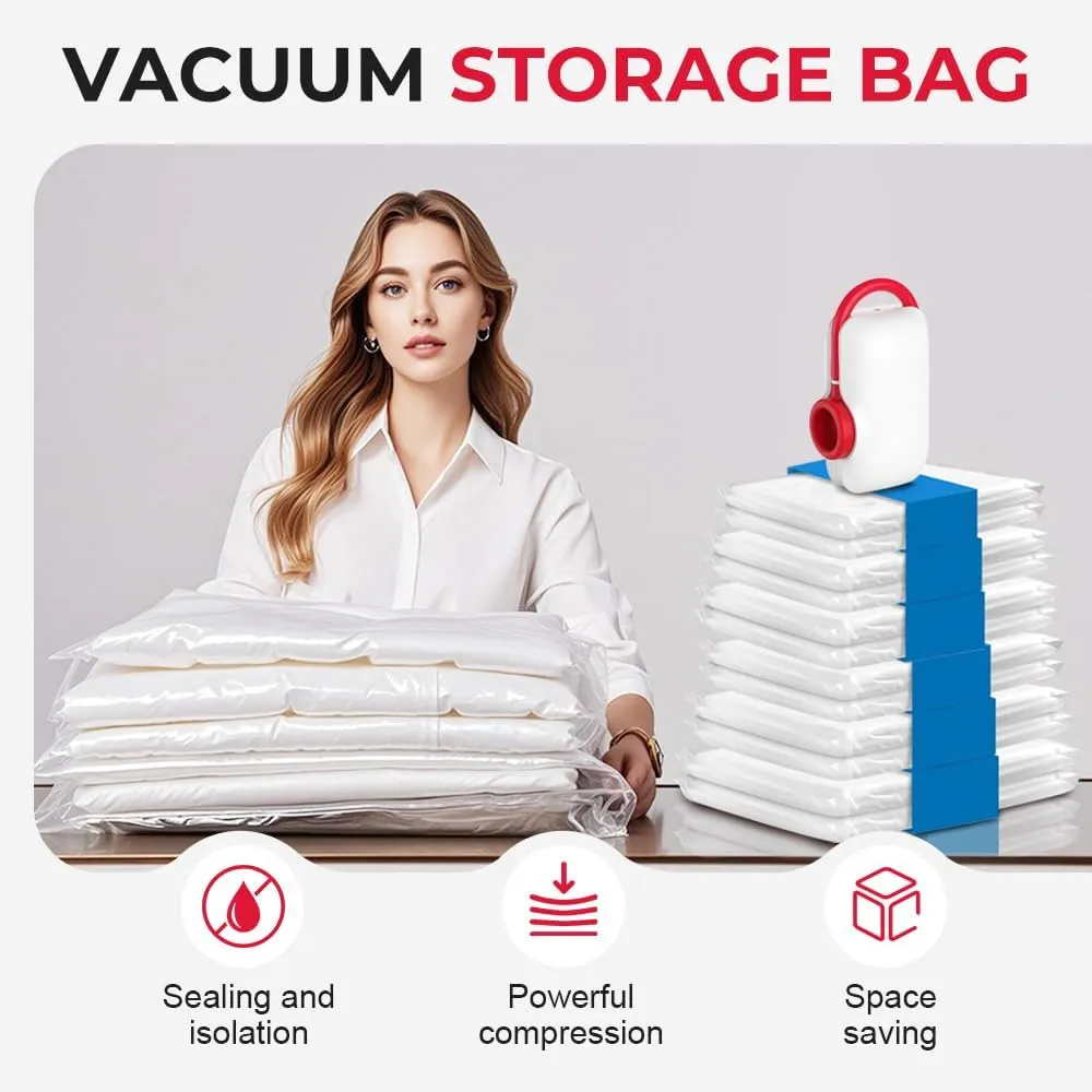 9Pack Lightweight Travel Bags with USB Electric Pump, Compact Vacuum Storage Bags for Clothes, Space Saver Compression Bags for Travel (A)