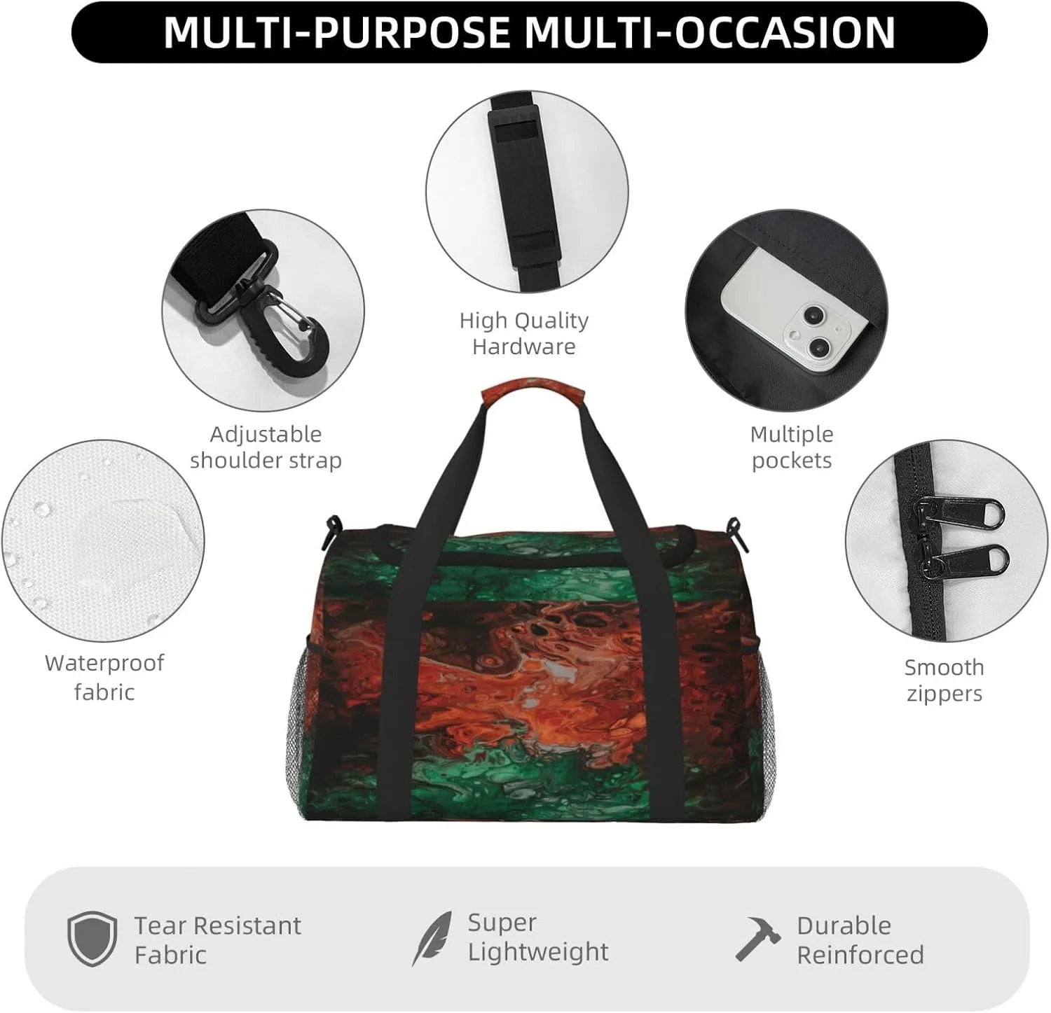 Abstract Art Travel Duffel Bag Large Foldable Waterproof Overnight Bag For Beach Swim Bags Pool Sports Gym