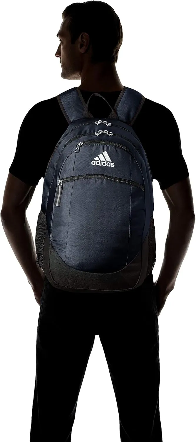 adidas Striker Sports Backpack Durable Athletic Gym Laptop Bag, Team Navy Blue/Black/White, One Size