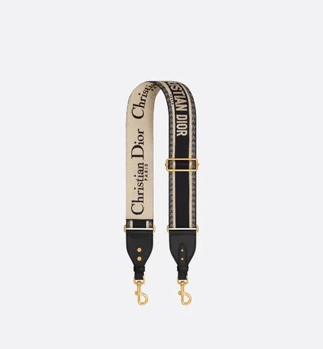 Adjustable Shoulder Strap with Ring • Black Christian Dior Paris Embroidery