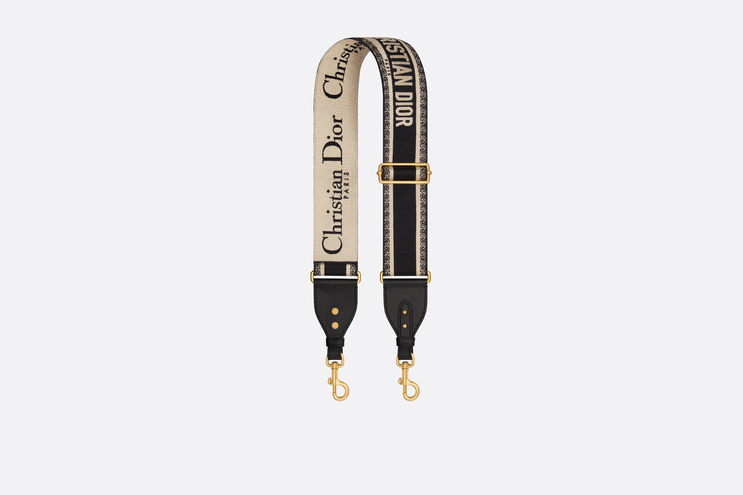 Adjustable Shoulder Strap with Ring • Black Christian Dior Paris Embroidery
