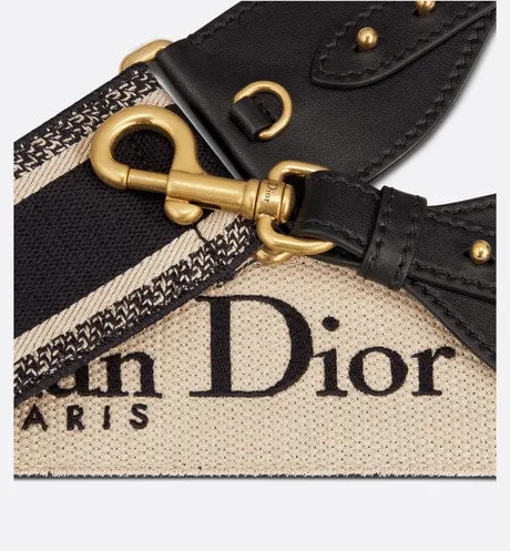 Adjustable Shoulder Strap with Ring • Black Christian Dior Paris Embroidery