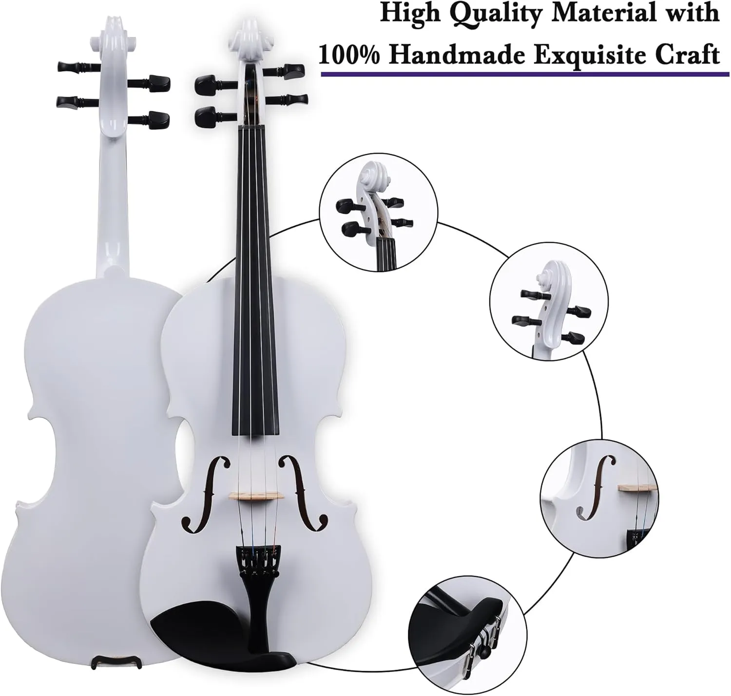 ADM Acoustic Violin for Kids Beginners, Acoustic Violin Fiddle for Teens Students Beginners Violin Starter Kit with Hard Case, Rosin, Shoulder Rest, Bow, Violin Music Stand Strings (White, 3/4 Size)