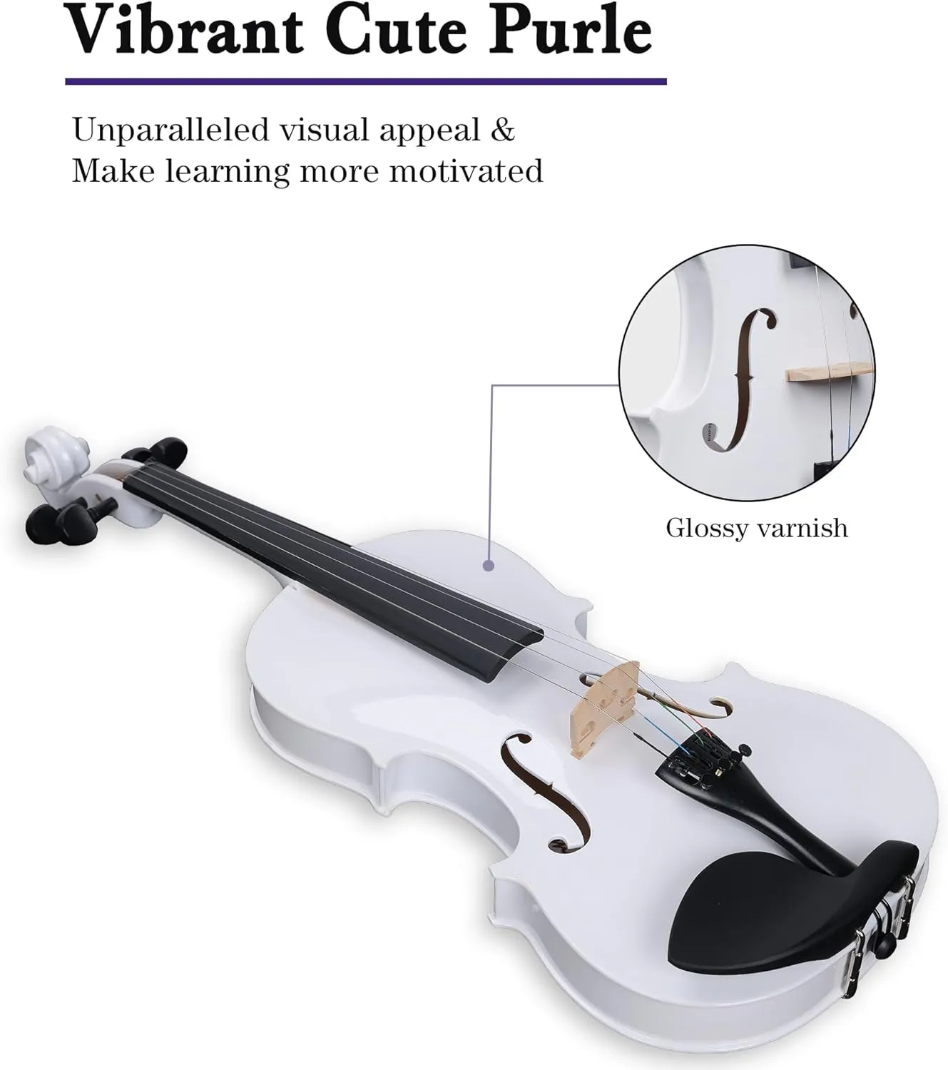 ADM Acoustic Violin for Kids Beginners, Acoustic Violin Fiddle for Teens Students Beginners Violin Starter Kit with Hard Case, Rosin, Shoulder Rest, Bow, Violin Music Stand Strings (White, 3/4 Size)