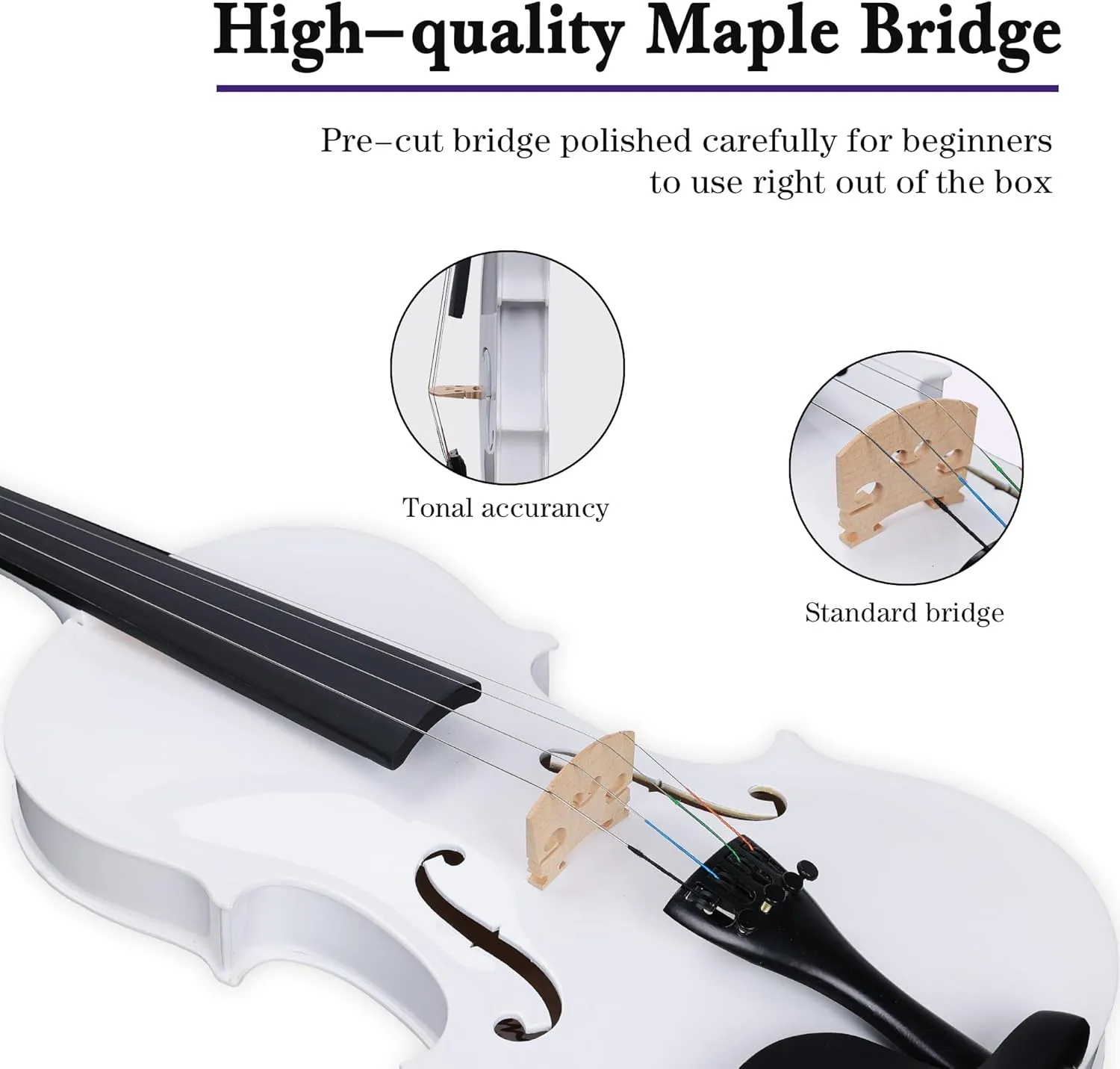 ADM Acoustic Violin for Kids Beginners, Acoustic Violin Fiddle for Teens Students Beginners Violin Starter Kit with Hard Case, Rosin, Shoulder Rest, Bow, Violin Music Stand Strings (White, 3/4 Size)