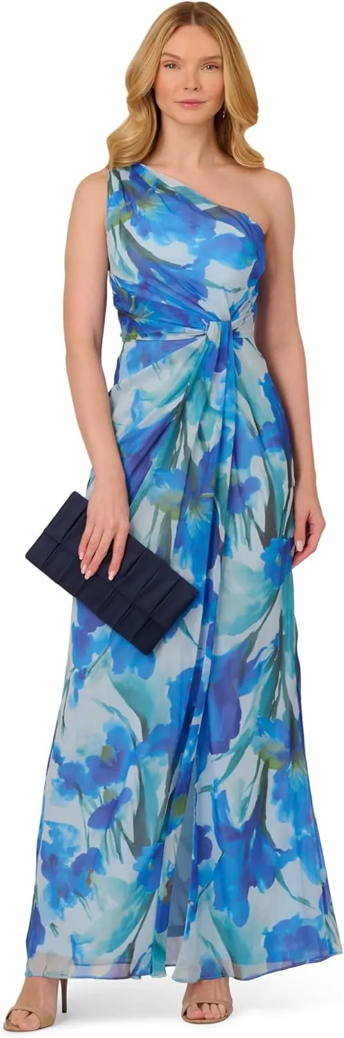 Adrianna Papell Women's Print Chiffon Long Dress