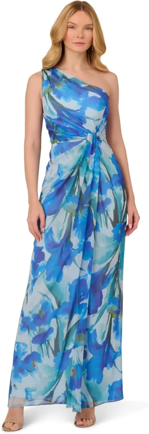 Adrianna Papell Women's Print Chiffon Long Dress