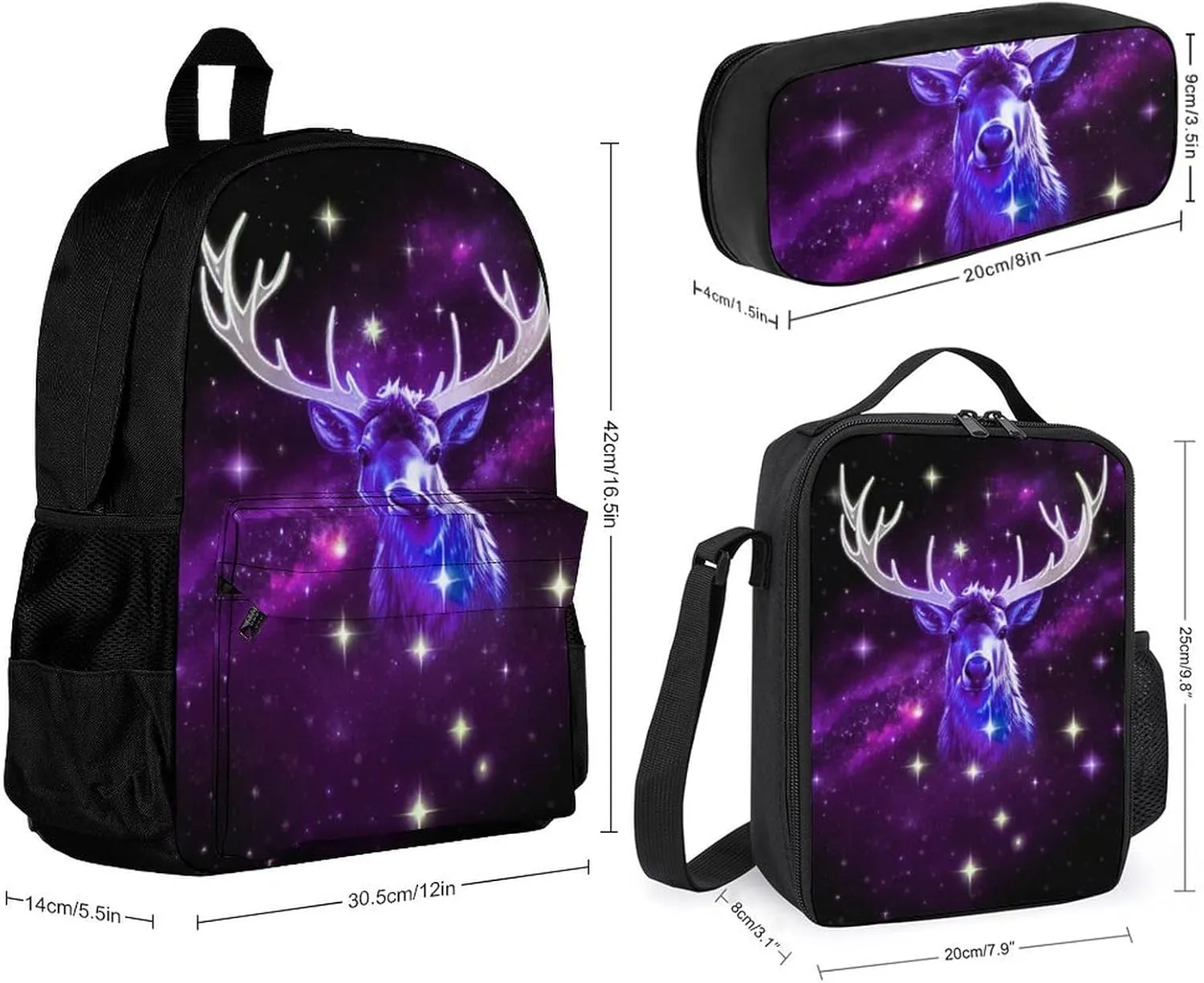 Adults Daypack - Galaxy Starry Sky Christmas Elk Moose Art Shoulder Bag 3 Piece College Daypack Travel Hiking Backpack, 3 Piece Climbing Shoulder Bag
