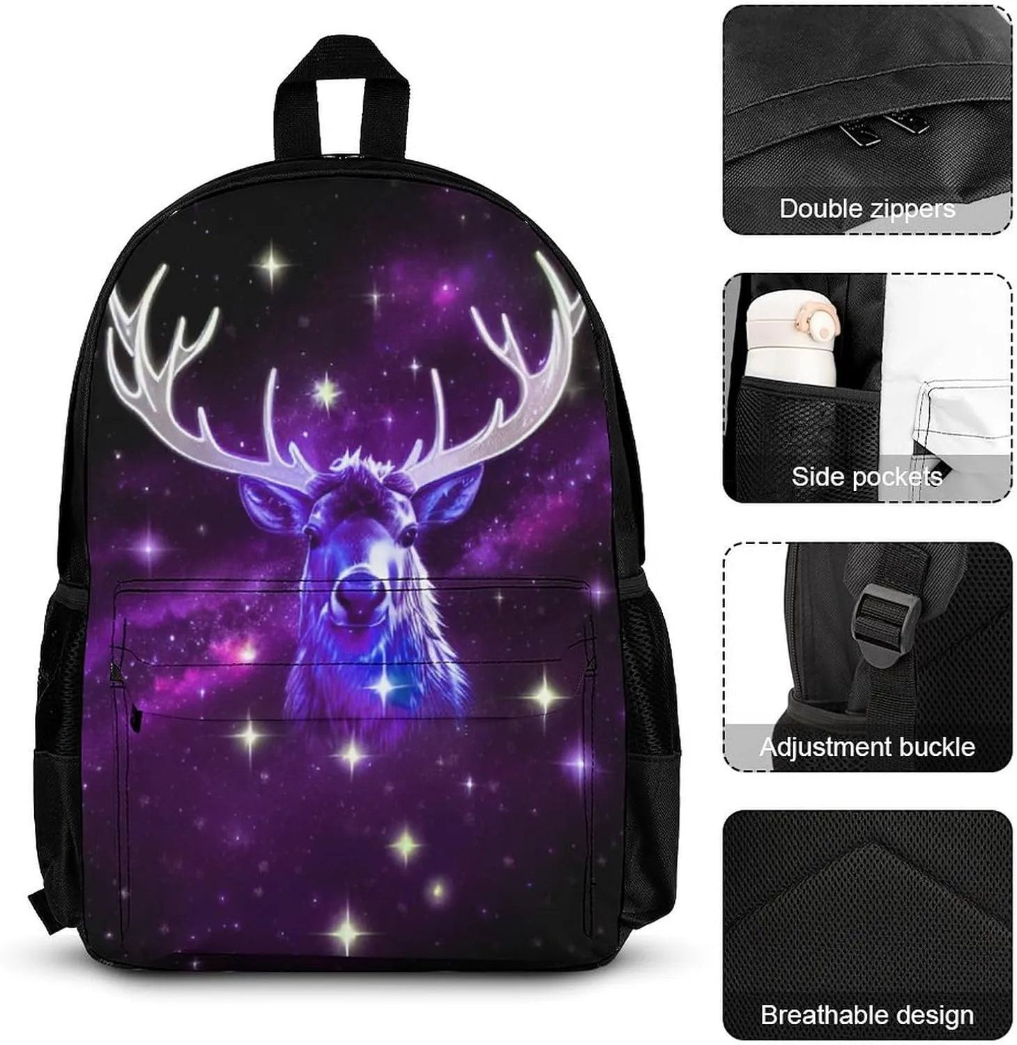 Adults Daypack - Galaxy Starry Sky Christmas Elk Moose Art Shoulder Bag 3 Piece College Daypack Travel Hiking Backpack, 3 Piece Climbing Shoulder Bag