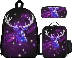 Adults Daypack - Galaxy Starry Sky Christmas Elk Moose Art Shoulder Bag 3 Piece College Daypack Travel Hiking Backpack, 3 Piece Climbing Shoulder Bag