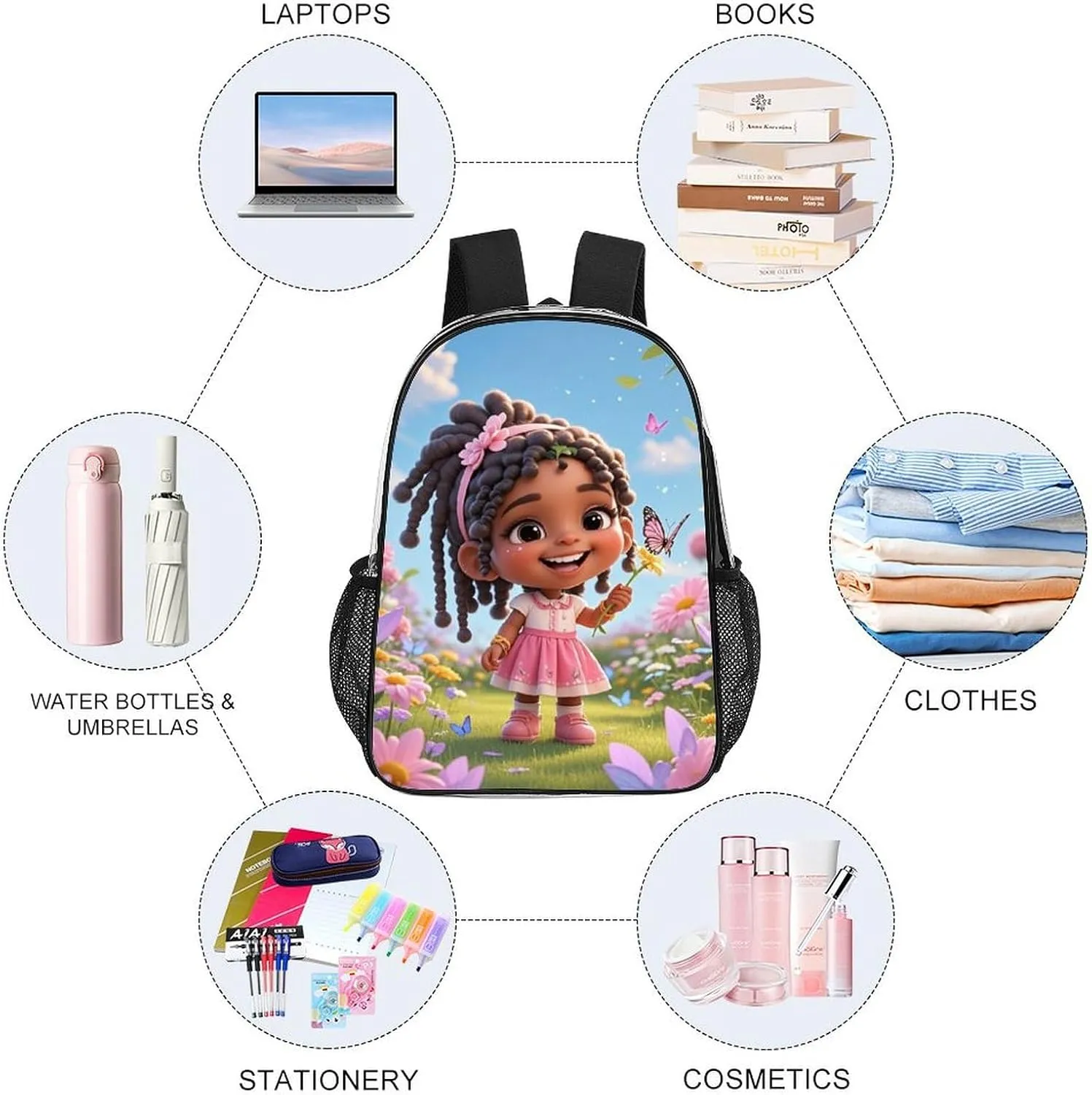 Adults Lightweight Colorful Afro American Black Women With Butterflies Art Shoulder Book Bags Big Capacity Shoulder Bag Transparent Bag for Trekking Work Walking Cycling