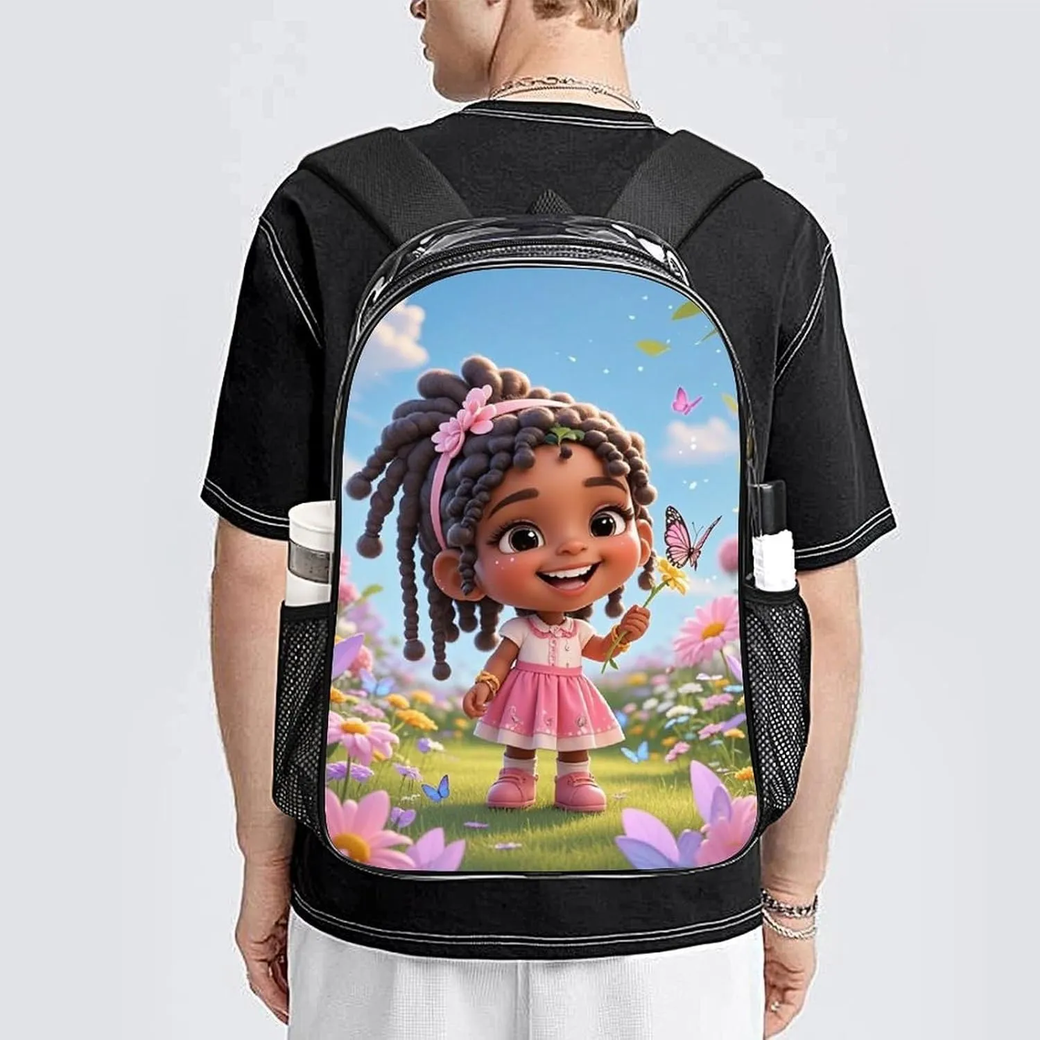 Adults Lightweight Colorful Afro American Black Women With Butterflies Art Shoulder Book Bags Big Capacity Shoulder Bag Transparent Bag for Trekking Work Walking Cycling
