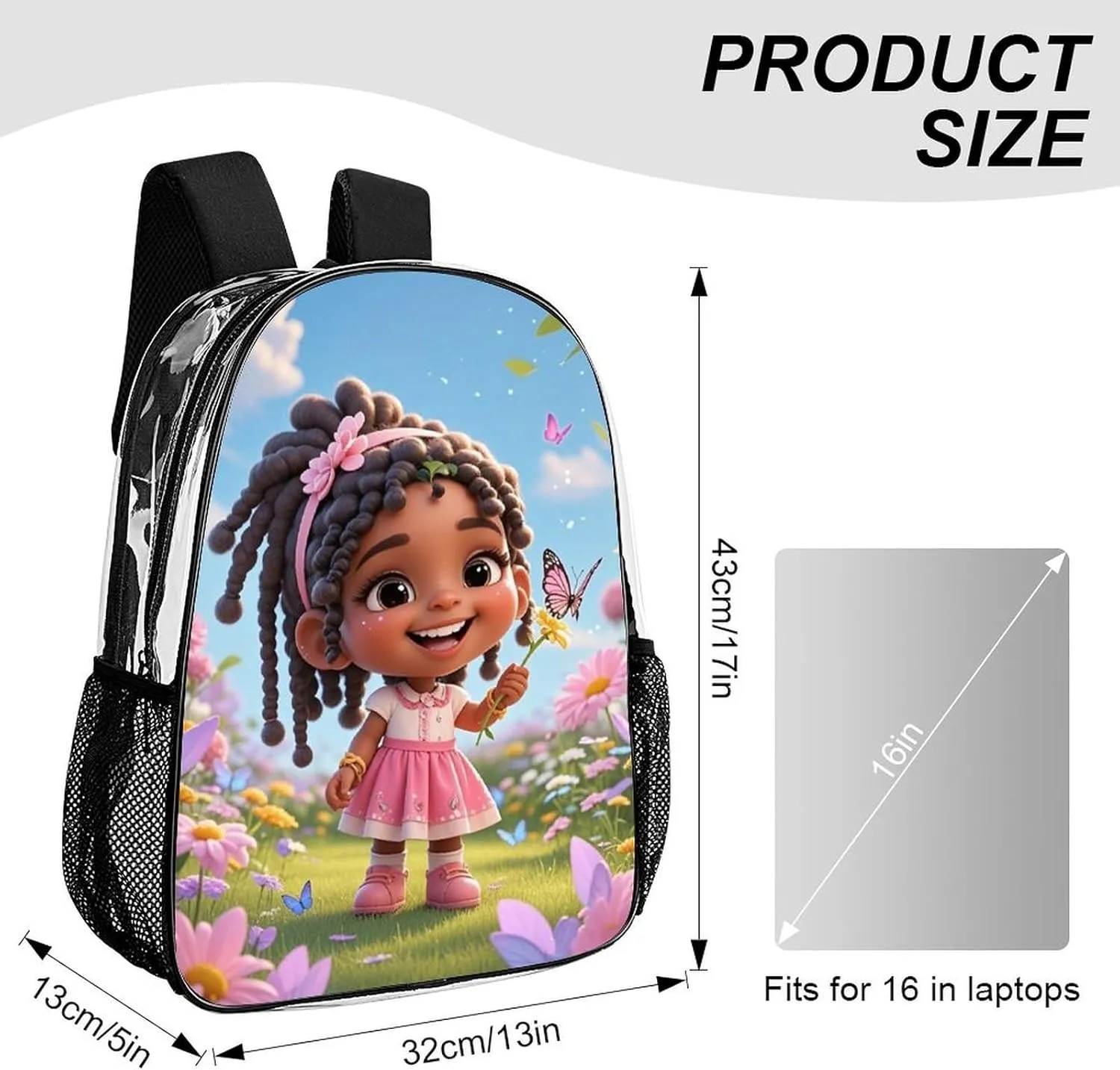 Adults Lightweight Colorful Afro American Black Women With Butterflies Art Shoulder Book Bags Big Capacity Shoulder Bag Transparent Bag for Trekking Work Walking Cycling