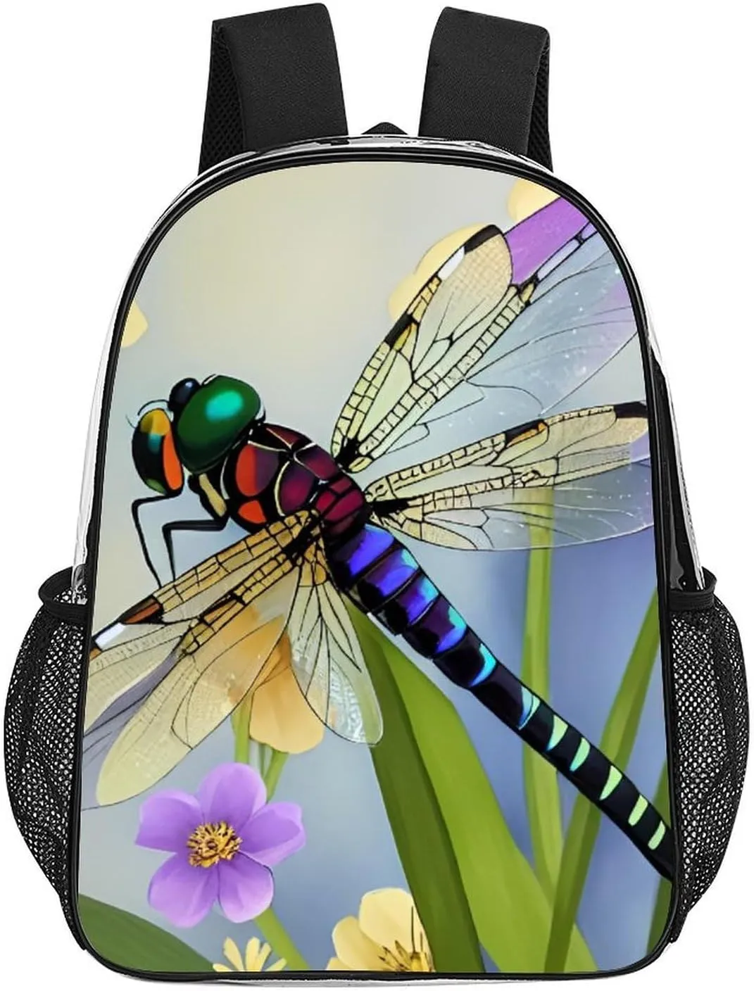 Adults Lightweight Floral Dragonfly Art Shoulder Book Bags Big Capacity Shoulder Bag Transparent Bag for Trekking Work Walking Cycling
