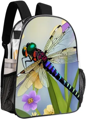 Adults Lightweight Floral Dragonfly Art Shoulder Book Bags Big Capacity Shoulder Bag Transparent Bag for Trekking Work Walking Cycling