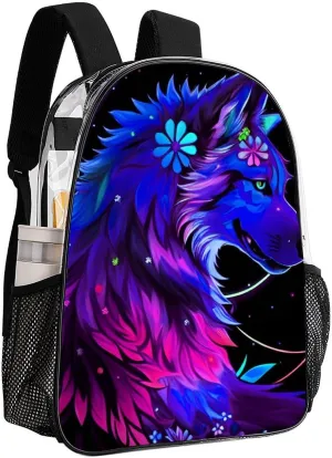 Adults Lightweight Trippy Magic Wolf Flowers Floral Art Shoulder Book Bags Big Capacity Shoulder Bag Transparent Bag for Trekking Work Walking Cycling