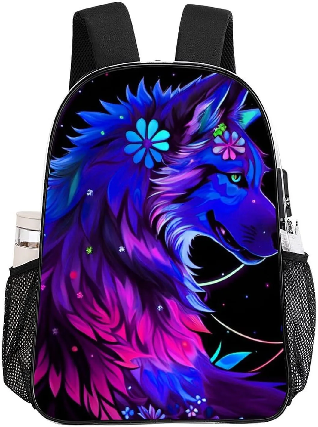 Adults Lightweight Trippy Magic Wolf Flowers Floral Art Shoulder Book Bags Big Capacity Shoulder Bag Transparent Bag for Trekking Work Walking Cycling