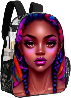 African American Women Black Womens Ethnic Art Backpack Lightweight Anti-Theft Multipurpose Shoulder Bag Large Capacity Travel Hiking Backpack Transparent Bag