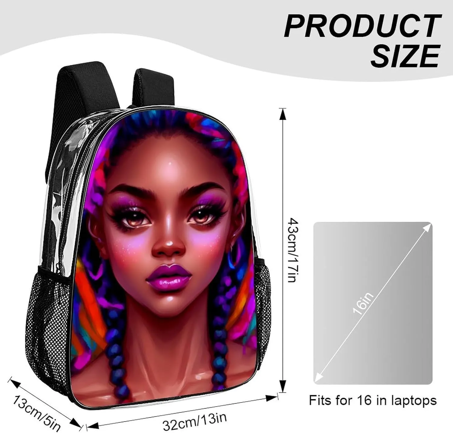 African American Women Black Womens Ethnic Art Backpack Lightweight Anti-Theft Multipurpose Shoulder Bag Large Capacity Travel Hiking Backpack Transparent Bag