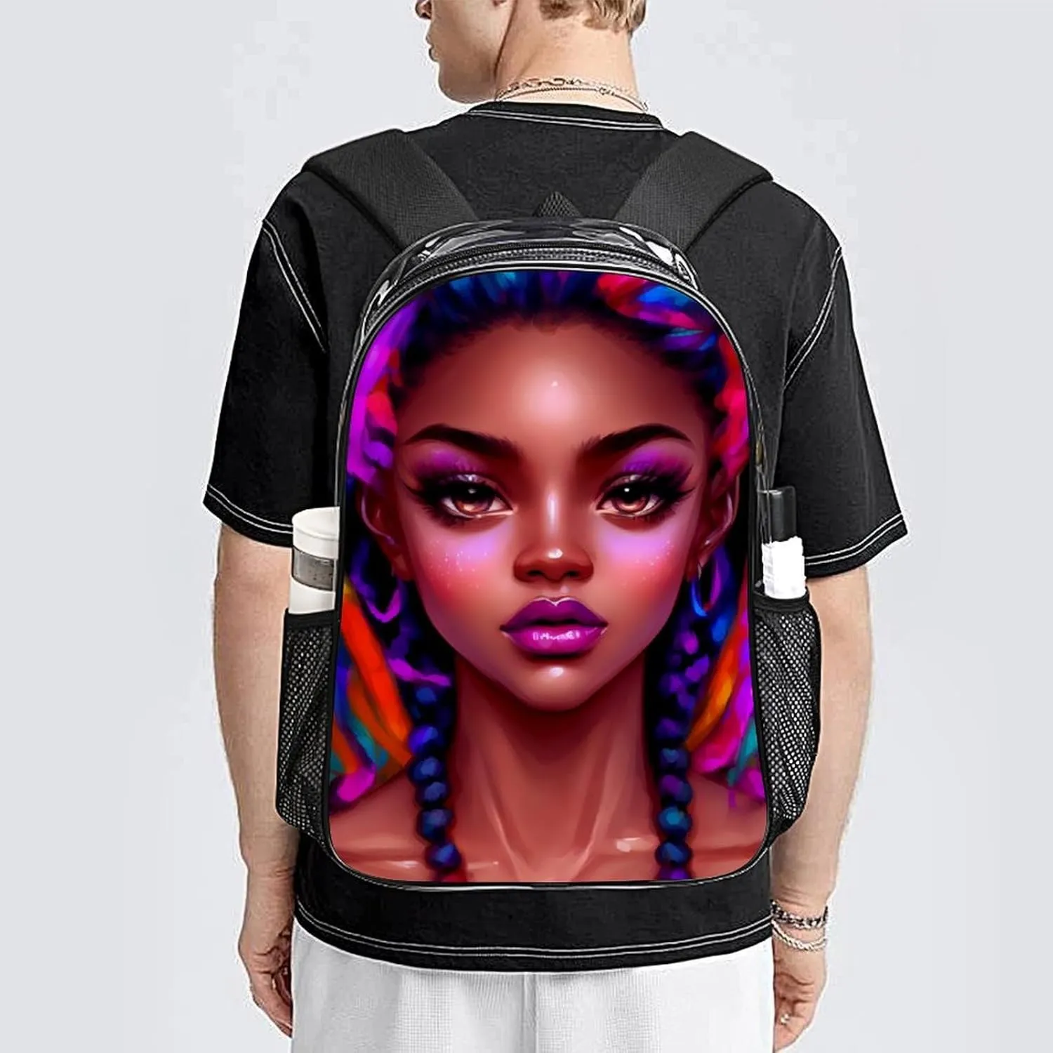 African American Women Black Womens Ethnic Art Backpack Lightweight Anti-Theft Multipurpose Shoulder Bag Large Capacity Travel Hiking Backpack Transparent Bag