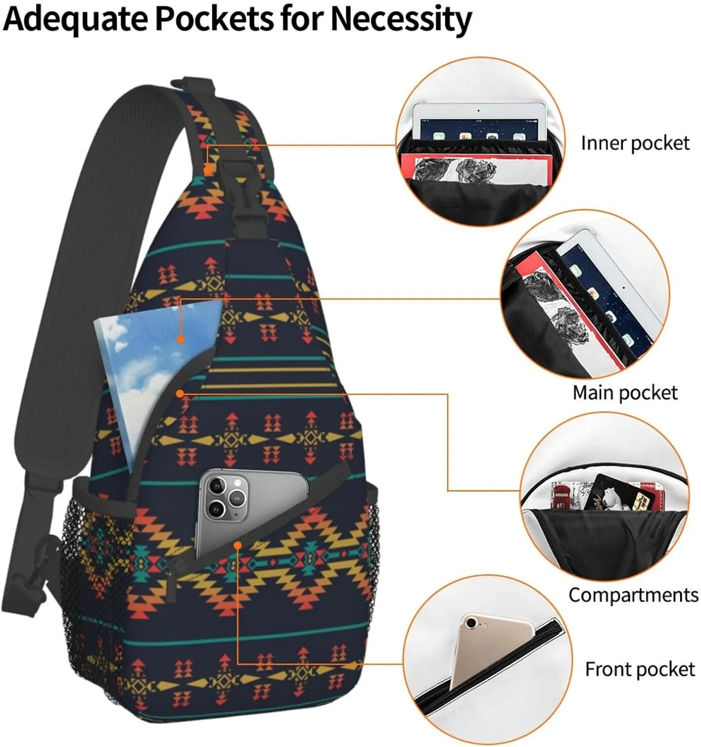 African Art Shoulder Bag African Sling Backpack Daypack Casual Backpack African Ethnic Hiking Bag Backpack Bag