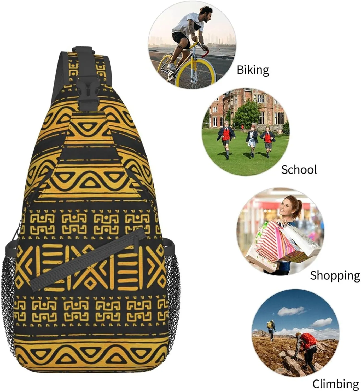 African Crossbody Bag African Art Shoulder Bag Backpack Africa Sling Bag Chest Casual Daypack for Outdoor