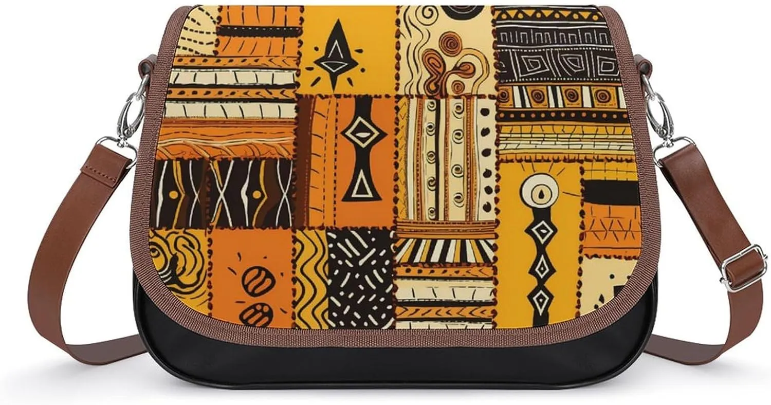 African Ethnic Funny Women's Crossbody Bags Novelty Leather Purse Handbag Shoulder Bag