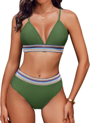 AI'MAGE High Waisted Bikini Sets for Women 2025 Triangle Color Block Two Piece Swimsuits Tummy Control Bathing Suits