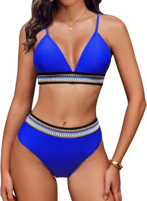 AI'MAGE High Waisted Bikini Sets for Women 2025 Triangle Color Block Two Piece Swimsuits Tummy Control Bathing Suits