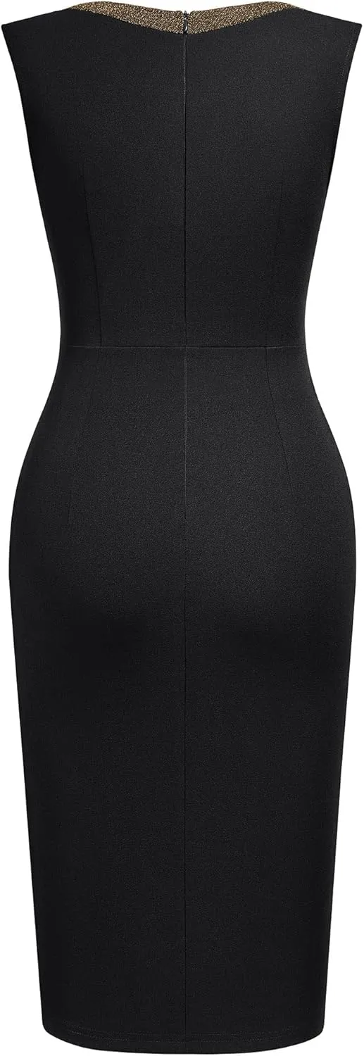 AISIZE Women's 50s Vintage Sleeveless Contrast Tape Cocktail Party Pencil Dress