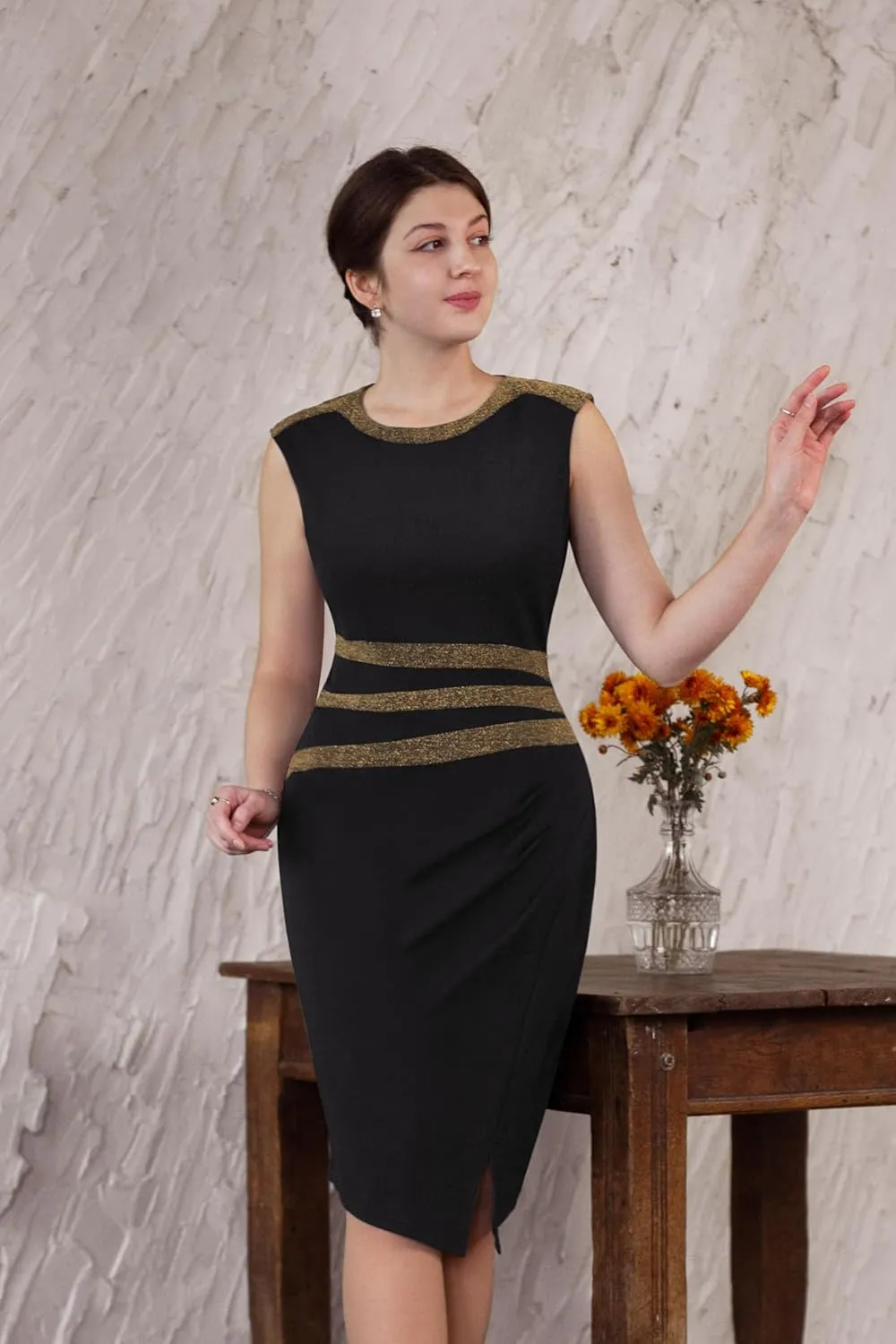 AISIZE Women's 50s Vintage Sleeveless Contrast Tape Cocktail Party Pencil Dress