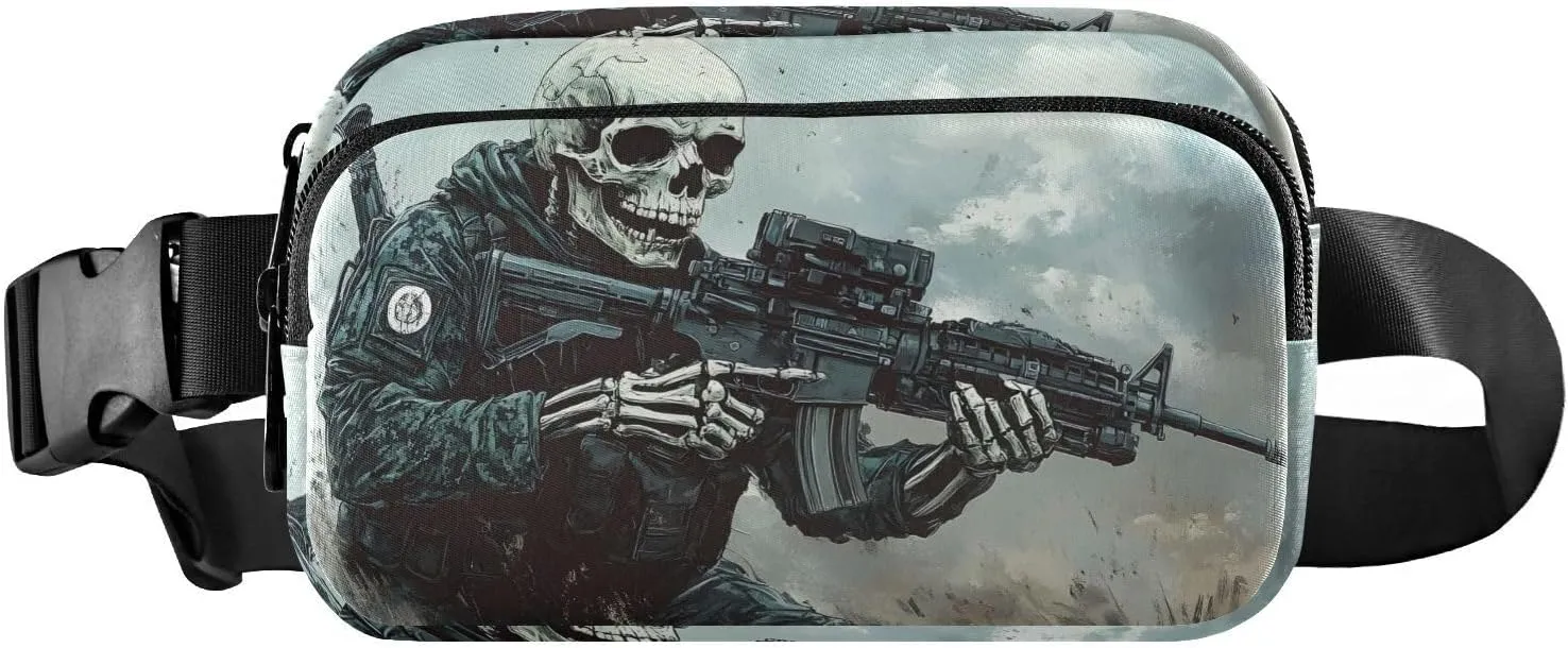 AIXIWAWA Black Skull Soldier Fanny Pack Crossbody Bags Waist Pack Compact Adjustable Strap for Hiking Running