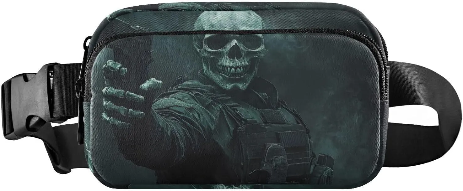 AIXIWAWA Dark Skull Soldier Fanny Pack Crossbody Bags Waist Pack Compact Adjustable Strap for Hiking Running