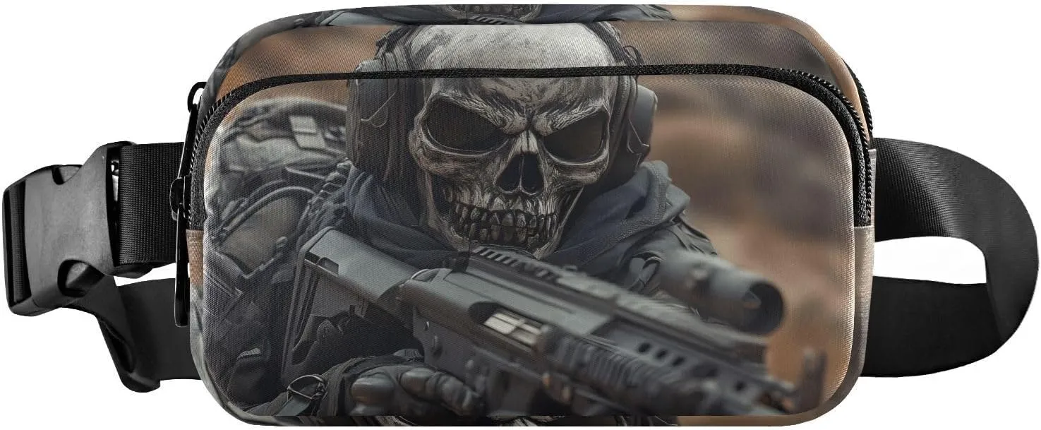 AIXIWAWA Realistic Skull Soldier Fanny Pack Crossbody Bags Waist Pack Compact Adjustable Strap for Hiking Running