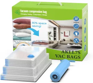 AKLL7S Vacuum Storage Bags, 13 Combo Space Saver Bags (3 Large, 5 Medium, 5 Small) with Hand Pump, Vacuum Seal Bags for Clothing, Comforters, Blankets, Travel