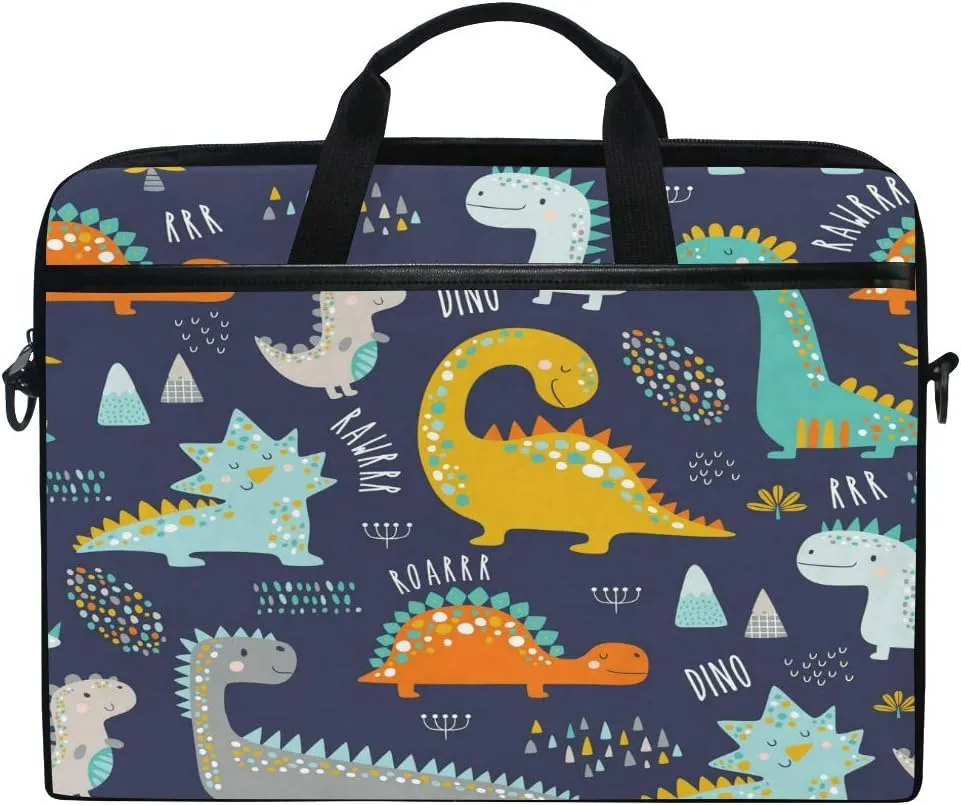 ALAZA Cute Funny Dinosaurs Dino15 inch Laptop Case Shoulder Bag Crossbody Briefcase for Women Men with Shoulder Strap Handle