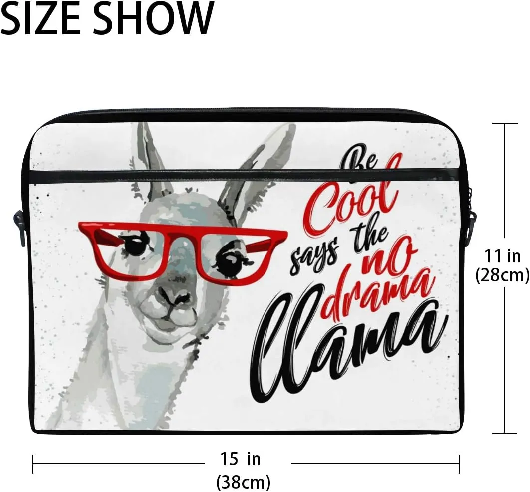 ALAZA Funny Llama No Drama Be Cool White Laptop Case Bag Sleeve Portable/Crossbody Messenger Briefcase Convertible w/Strap Pocket 15-15.4 inch, Back to School Gifts