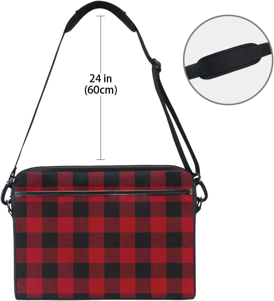 ALAZA Red Black Buffalo Plaid Checkered 15 inch Laptop Case Shoulder Bag Crossbody Briefcase Messenger Sleeve for Women Men Girls Boys with Shoulder Strap Handle, for Her Him