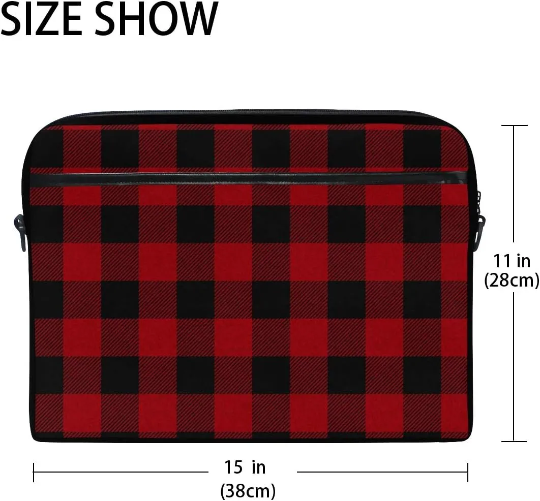 ALAZA Red Black Buffalo Plaid Checkered 15 inch Laptop Case Shoulder Bag Crossbody Briefcase Messenger Sleeve for Women Men Girls Boys with Shoulder Strap Handle, for Her Him