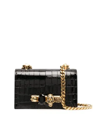 Alexander McQueen Black Calf Leather Jewelled Satchel