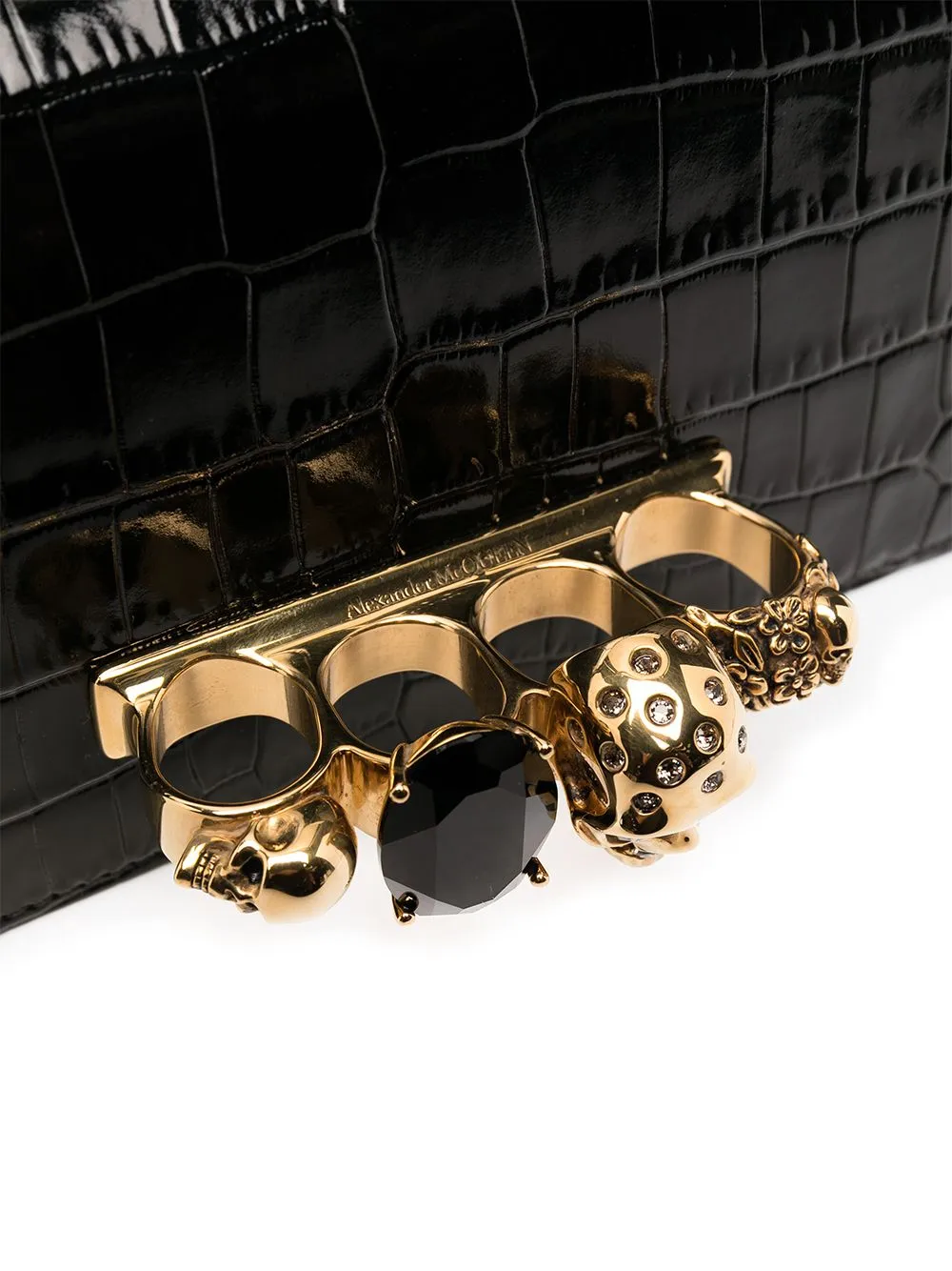 Alexander McQueen Black Calf Leather Jewelled Satchel