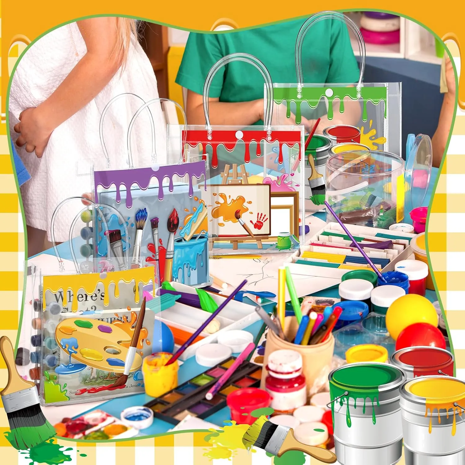 Aliceset 24 Pcs Art Painting Party Favor Bags with Handles Clear PVC Paint Candy Treat Goodie Gift Tote Bags for Birthday Baby Shower Party Decoration Supplies