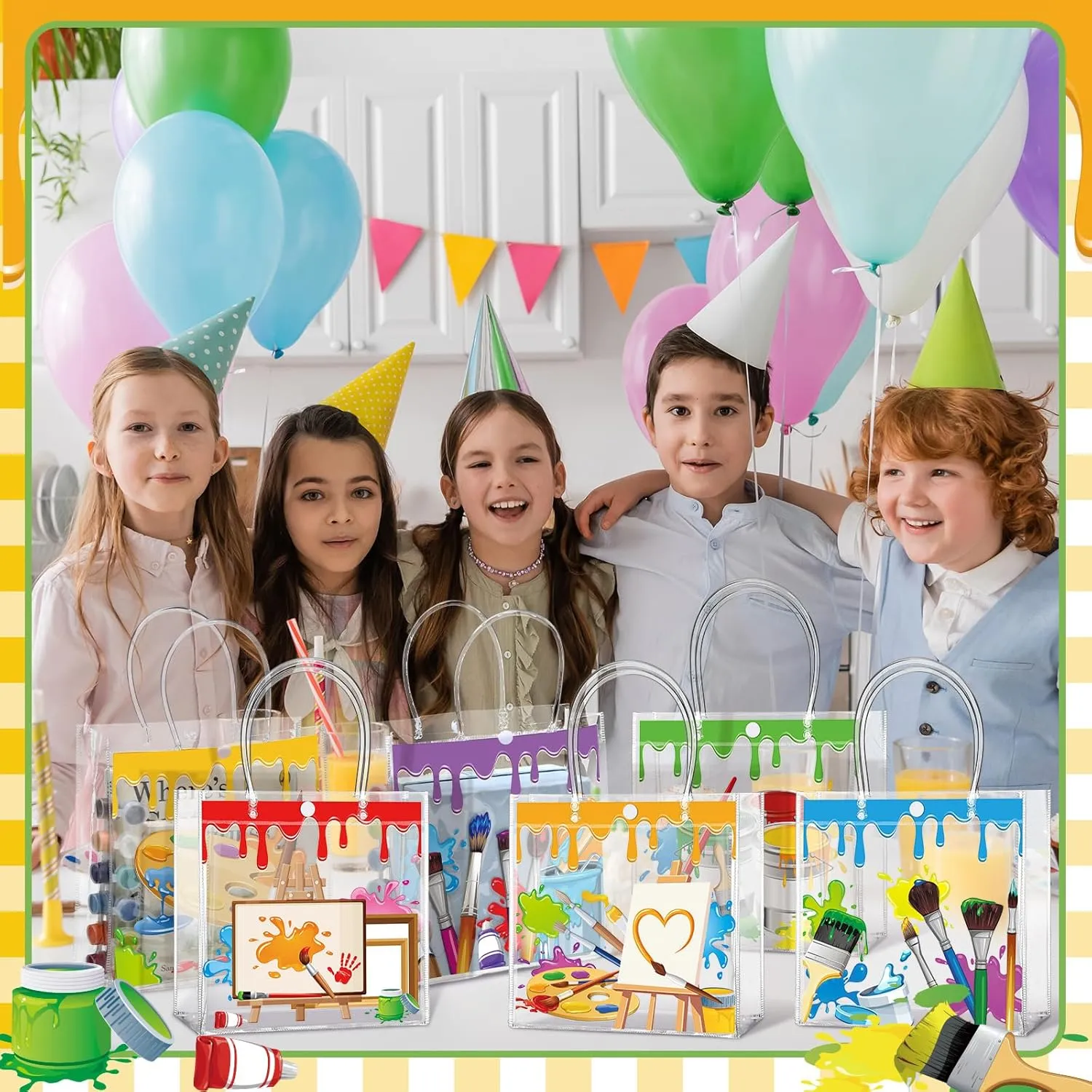 Aliceset 24 Pcs Art Painting Party Favor Bags with Handles Clear PVC Paint Candy Treat Goodie Gift Tote Bags for Birthday Baby Shower Party Decoration Supplies