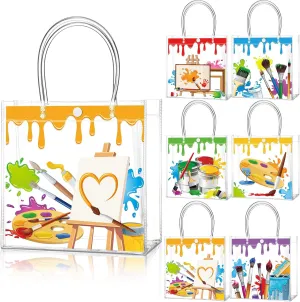 Aliceset 24 Pcs Art Painting Party Favor Bags with Handles Clear PVC Paint Candy Treat Goodie Gift Tote Bags for Birthday Baby Shower Party Decoration Supplies